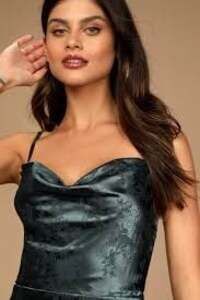 Zaful Teal Floral Satin Cowl Neck Cami Top.